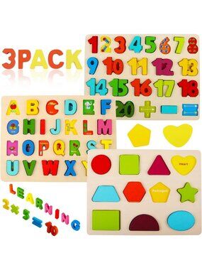 Educational Wooden Puzzles for Toddlers, Alphabet & Number Learning Toy for Kids